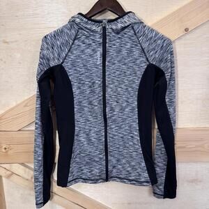 Reebok Women's Small Zip Hoodie Jacket Activewear Black White Gray